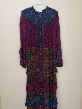 FARM Rio Purple Multicolor Tiered Long Sleeve Boho Dress